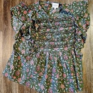 Sezane Melia Blouse Fleurs Kaki - Size 36